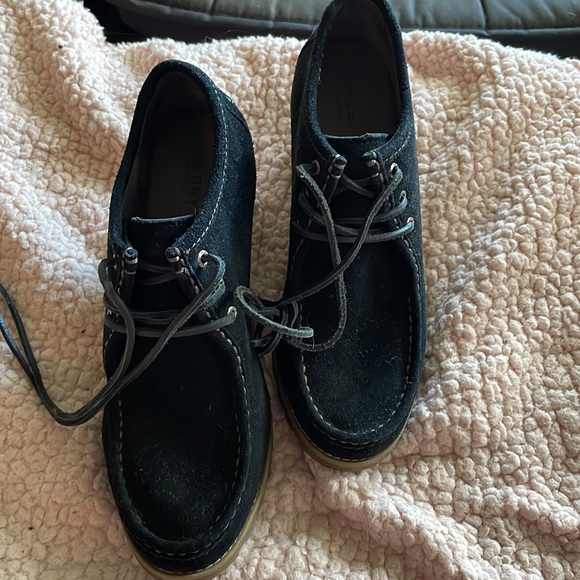 Sperry Size 11 Leather Tie Black Suede Platform Heel Booties - Picture 4 of 5